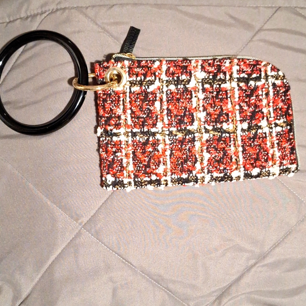 Plaid Boucle Key Ring Braclet Bangle Wristlet Wal… - image 1